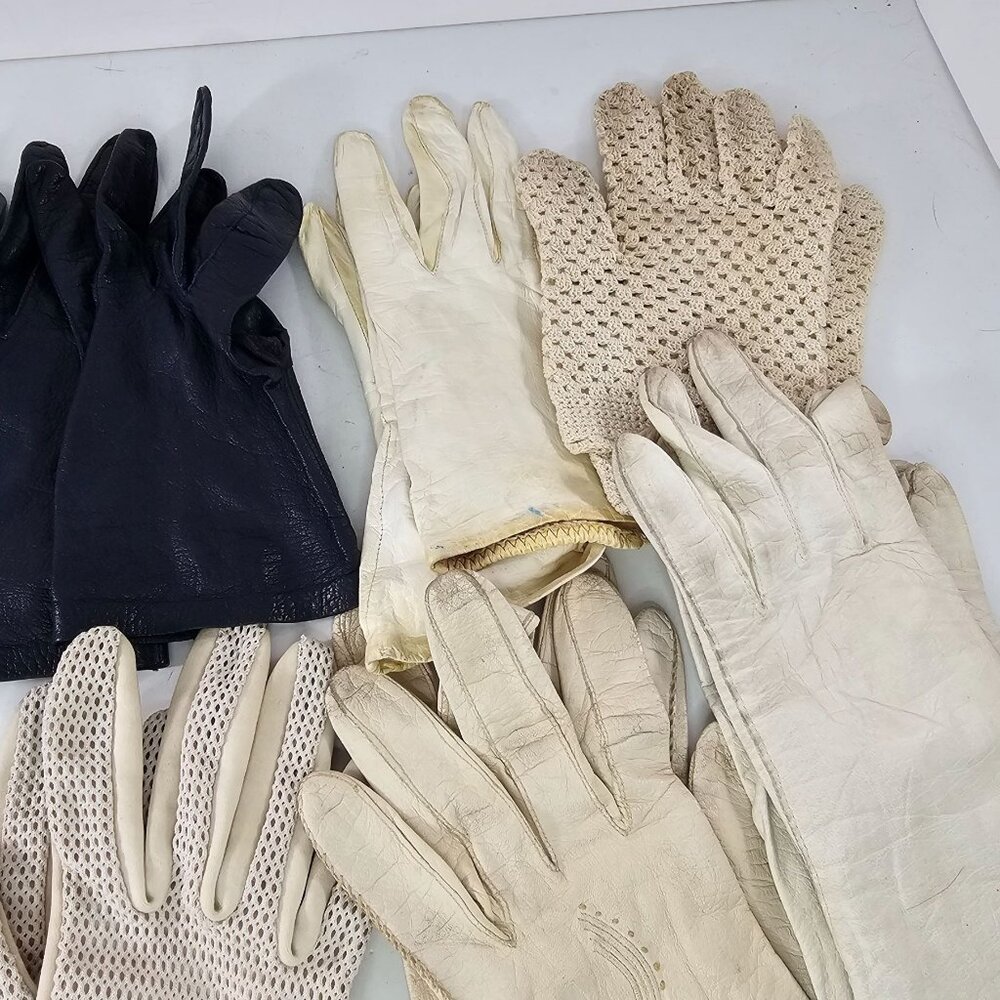 Vintage Gloves Leather Mesh Lot 8 Pairs Mixed Styles Sizes Prop Theater Costume - Picture 5 of 15